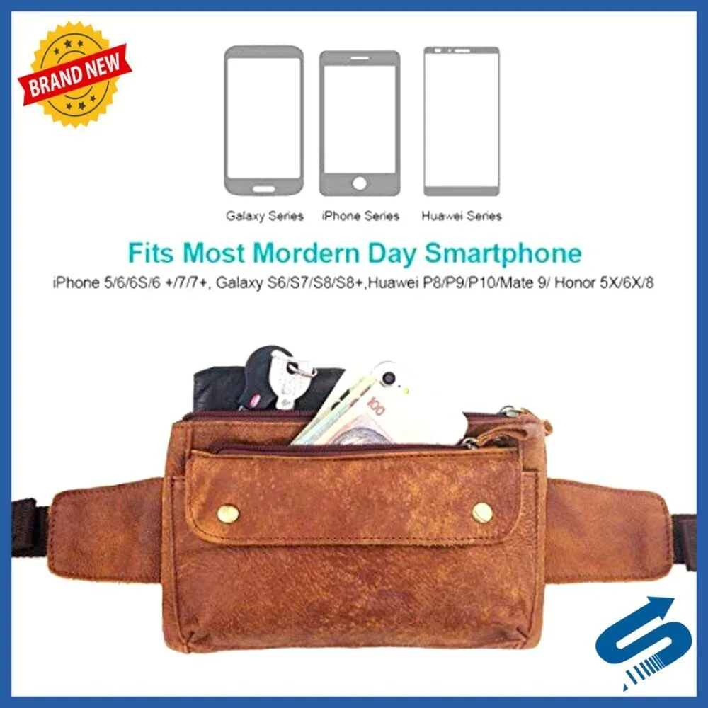 Genuine Leather Waist Bag Fanny Pack Adjustable Strap Travel Running